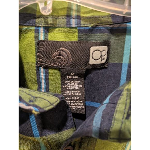 Ocean Pacific Men's Green Blue Plaid L/S Dress Shirt Size Medium - Picture 5 of 5